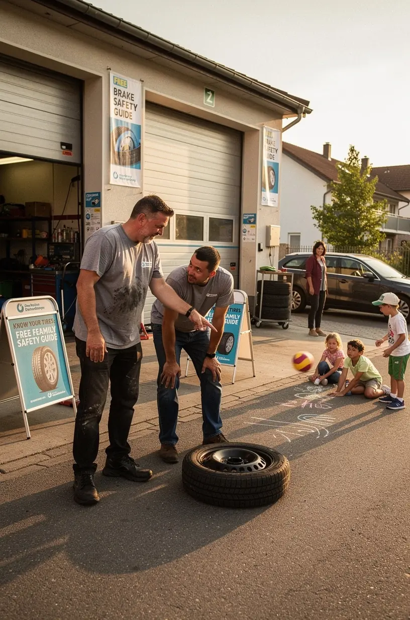 Fachmann erklärt einem Fahrzeughalter die Bedeutung regelmäßiger Bremseninspektionen für die Fahrsicherheit